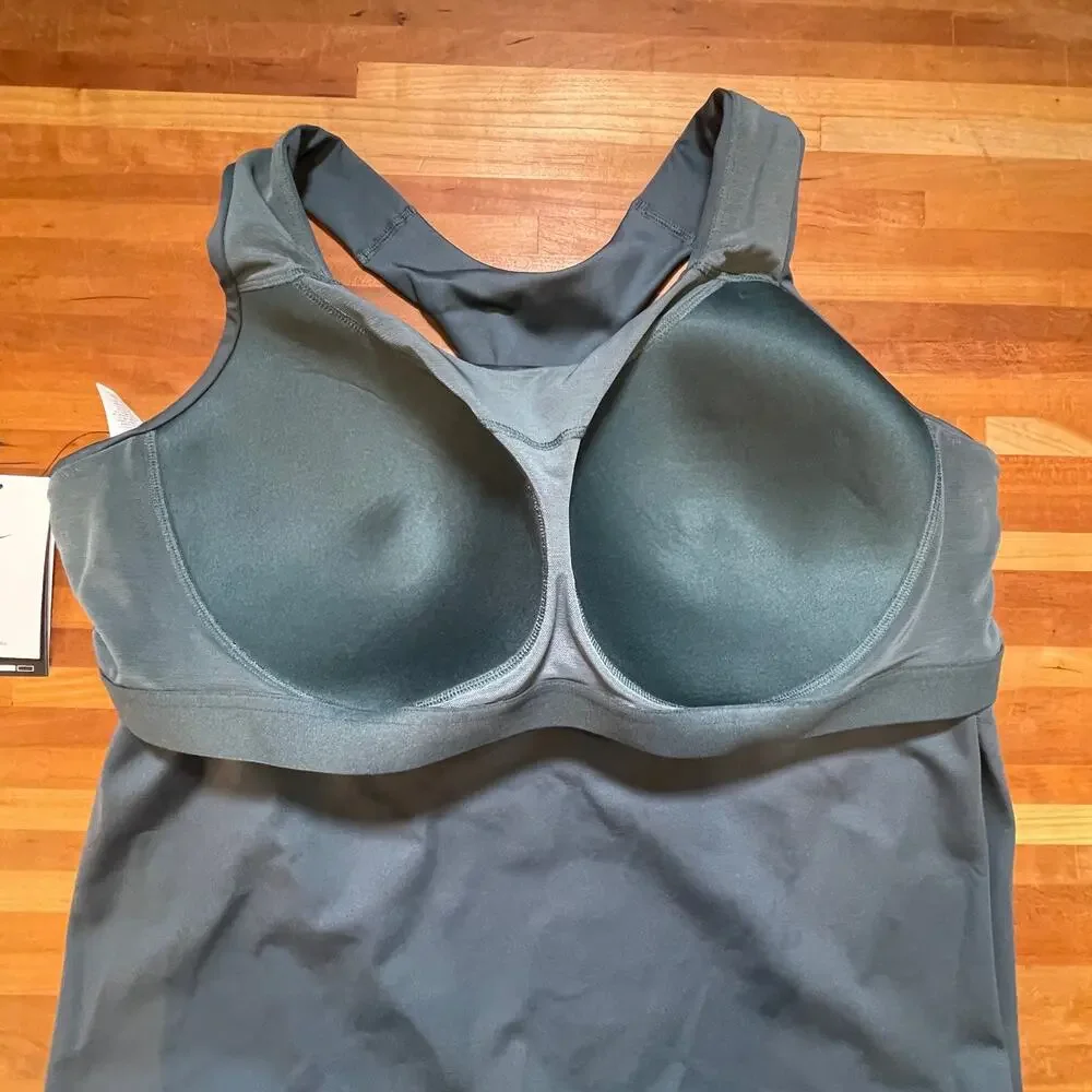 Nike Mid Support Padded Sports Bra Tank Top Deep Jungle 1X,runs big see below